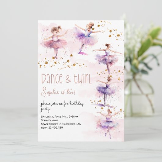 Deen en twirl ballerina verjaardag kaart (Staand voorkant)