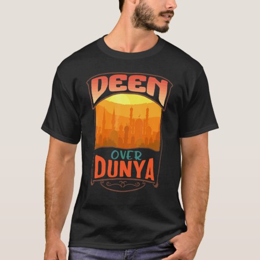 Deen Over Dunya Moskee die de Arabische islam pred T-shirt (Voorkant)