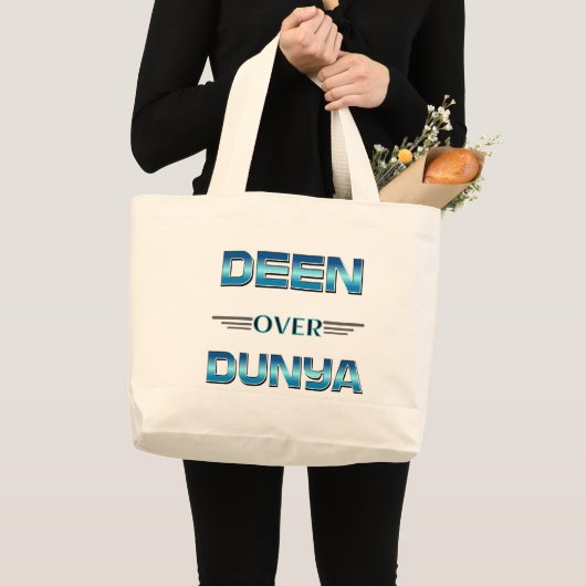 Deen over Dunya Shirt. Grote Tote Bag (Voorkant (product))