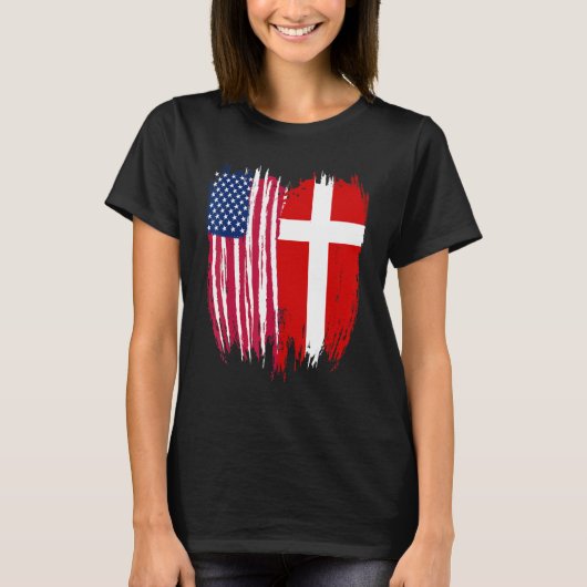 Deens-Amerikaanse vlag Denemarken T-shirt (Voorkant)