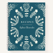 Deens Blauwgroen blauw folk Flowers Personalized R Notitieboek (Voorkant)