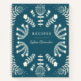 Deens Blauwgroen blauw folk Flowers Personalized R Notitieboek