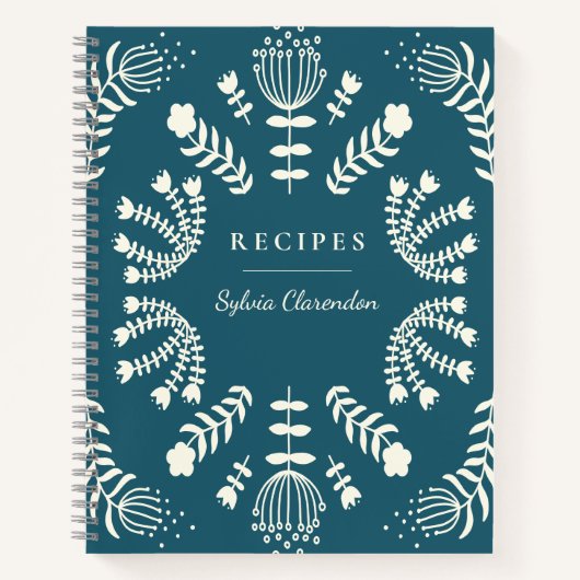 Deens Blauwgroen blauw folk Flowers Personalized R Notitieboek (Voorkant)