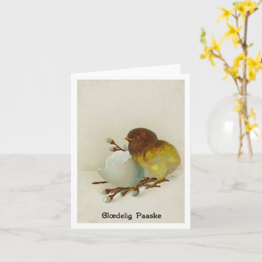 Deens Chick Pasen Kaart - Glædelig Paaske (Gele Bloem)