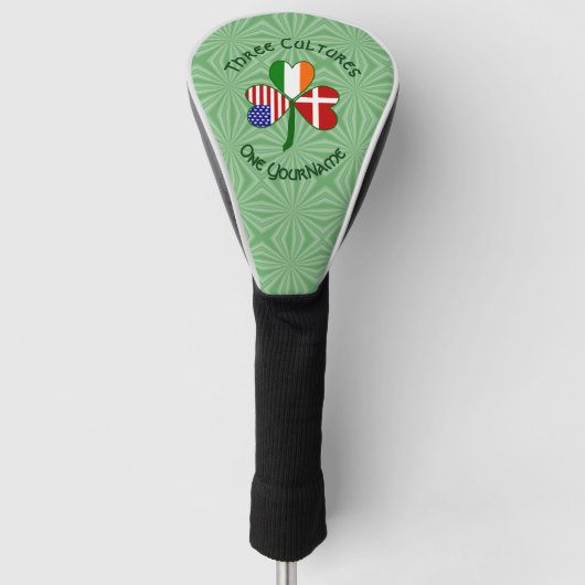 Deens Iers - Amerikaanse vlaggen Shamrock Jouw naa Golfheadcover (Voorkant)