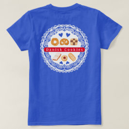 Deens koekjes t-shirt assortiment op doily blauw
