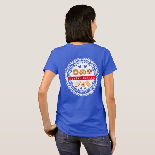 Deens koekjes t-shirt assortiment op doily blauw (Achterkant volledig)