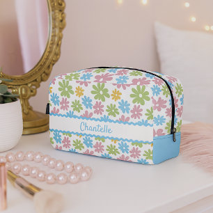 Deens Pastel Blauw Blush Roze Groen Bloemmotief Toilettasje