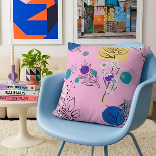 Deens Pastelroze Abstract Botanisch Bloemmotief Kussen