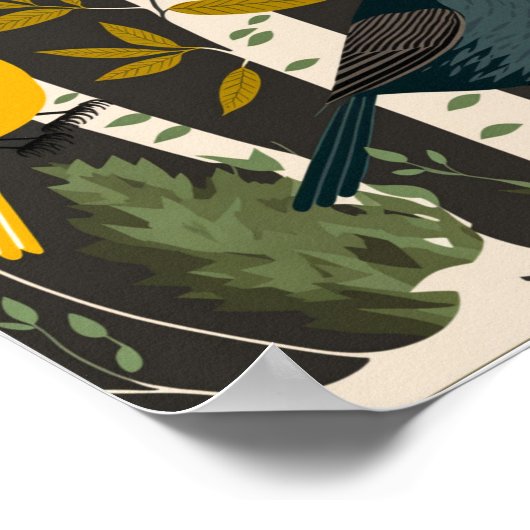 Deens Scandinavische vogelbomen minimalistisch Boh Poster (Hoek)