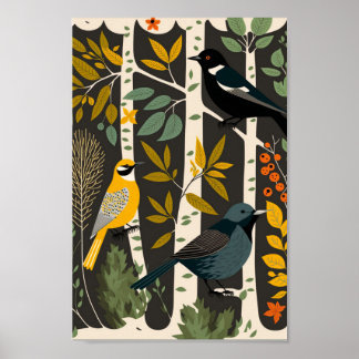 Deens Scandinavische vogelbomen minimalistisch Boh Poster