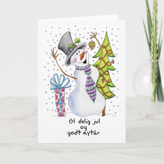 Deens - Sneeuwman - Happy Snowman Christmas Kaart  (Voorkant)