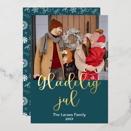 Deens Vrolijk Kerstfeest, Glædelig jul, Elegant Folie Feestdagenkaart (Voorkant / Achterkant)