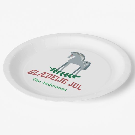 Deens Vrolijk Kerstmis Dala Paard Papieren Bordje (Gekanteld)