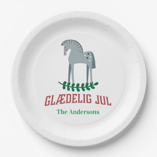 Deens Vrolijk Kerstmis Dala Paard Papieren Bordje (Voorkant)