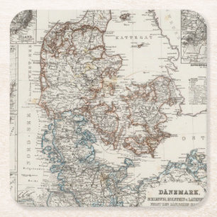 Deense Atlas-kaart met 5 inzetkaarten Kartonnen Onderzetters