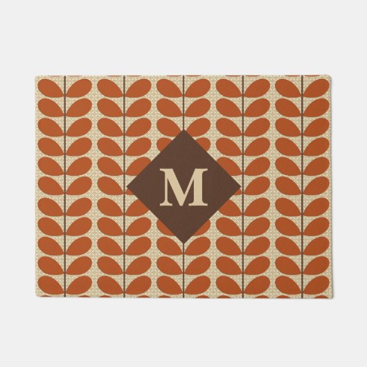 Deense bladeren met monogram, roest bruin en beige deurmat (Voorkant)