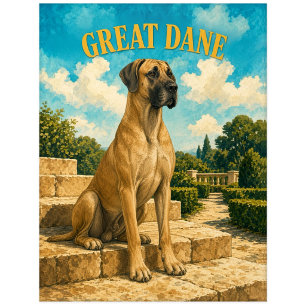 Deense Dog, Honden Kunst in Vintage Waterverf Briefkaart