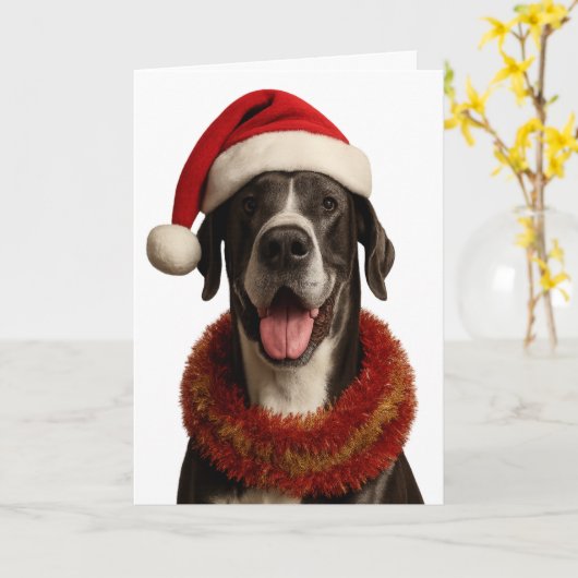 Deense dog met kerstmannenhoed Kerstkaart Kaart (Gele Bloem)
