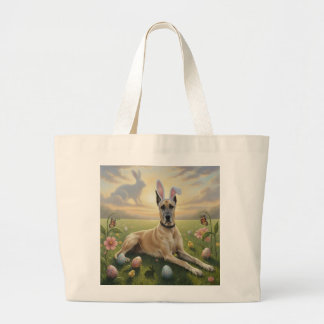 Deense Dog met Konijnenoren Paasfeest Lente Weilan Grote Tote Bag
