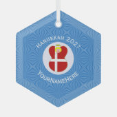 Deense engel Chanoeka vlag gepersonaliseerd Glas Ornament (Voorkant)