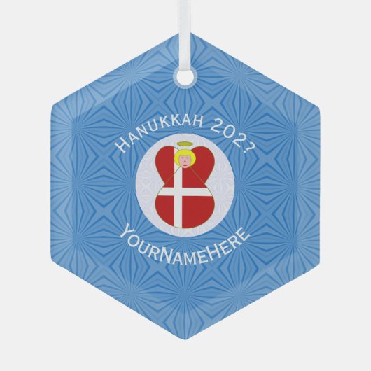 Deense engel Chanoeka vlag gepersonaliseerd Glas Ornament (Voorkant)