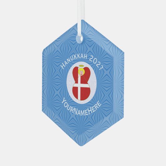 Deense engel Chanoeka vlag gepersonaliseerd Glas Ornament (Voorkant links)