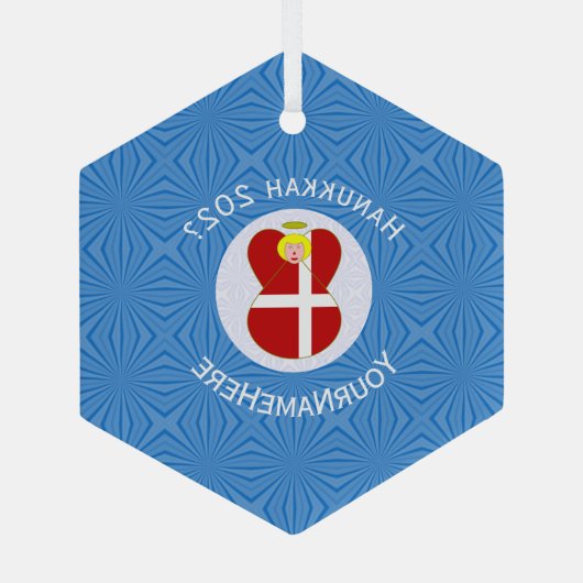 Deense engel Chanoeka vlag gepersonaliseerd Glas Ornament (Achterkant)