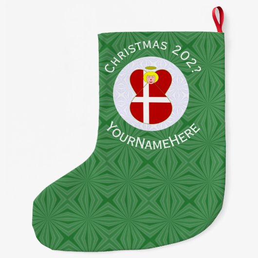 Deense engel kerstvlag gepersonaliseerd grote kerstsok (Achterkant)