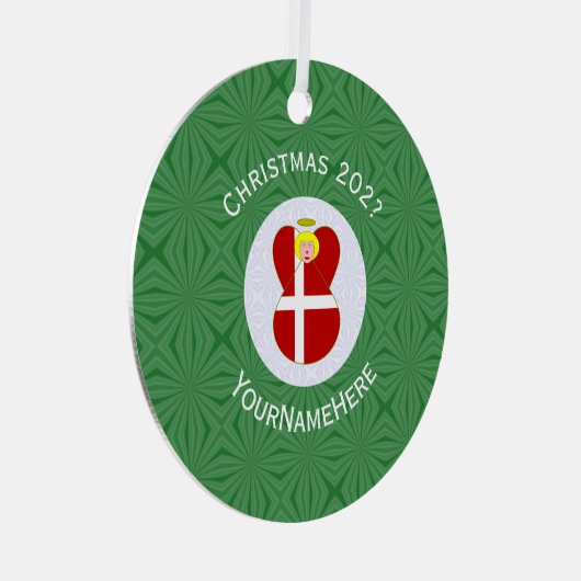 Deense engel kerstvlag gepersonaliseerd metalen ornament (Voorkant Rechts)