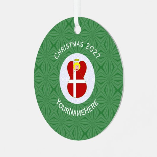 Deense engel kerstvlag gepersonaliseerd metalen ornament (Voorkant links)