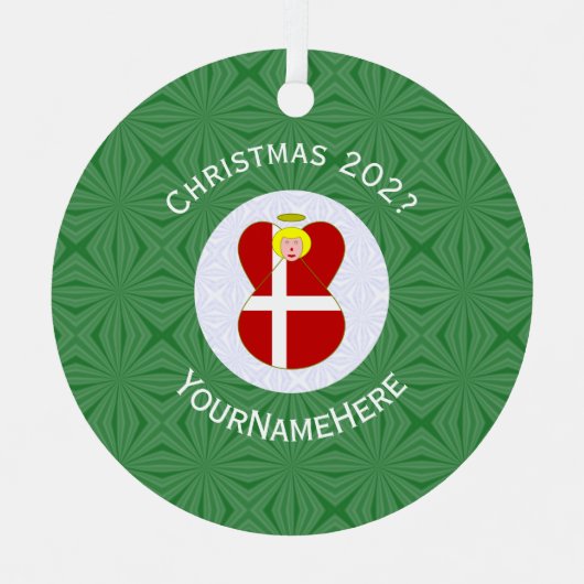 Deense engel kerstvlag gepersonaliseerd metalen ornament (Voorkant)