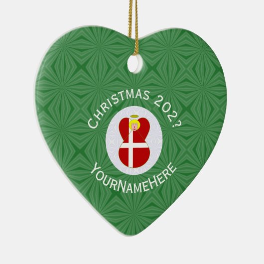 Deense engelse kerstnaam jaarhart keramisch ornament (Rechts)