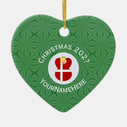 Deense engelse kerstnaam jaarhart keramisch ornament (Voorkant)