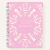 Deense Folk Flowers roze, gepersonaliseerd recept Notitieboek (Voorkant)