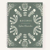 Deense Folk Flowers Sage Green Personalized Recipe Notitieboek (Voorkant)