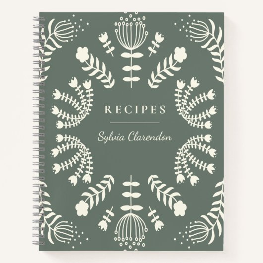 Deense Folk Flowers Sage Green Personalized Recipe Notitieboek (Voorkant)