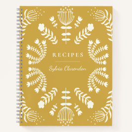 Deense Folk Flowers Yellow Personalized Recipe Notitieboek