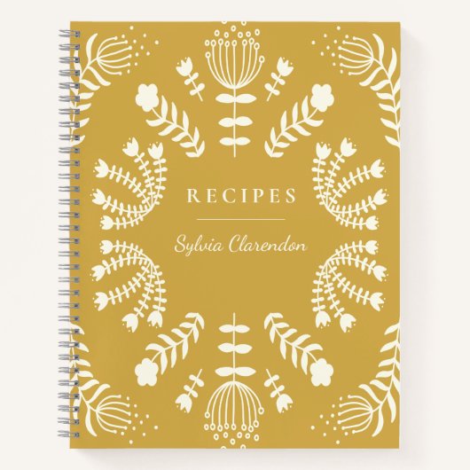Deense Folk Flowers Yellow Personalized Recipe Notitieboek (Voorkant)