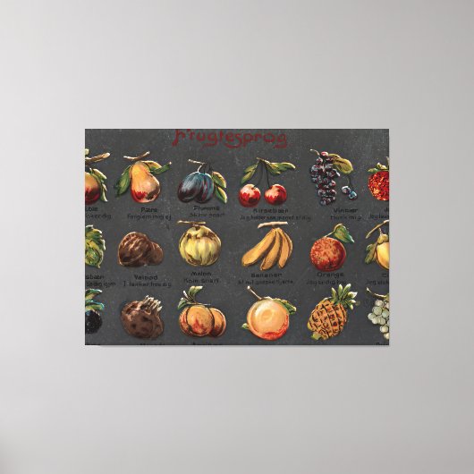  Deense Fruit Language Chart - Canvas Afdruk (Voorkant)