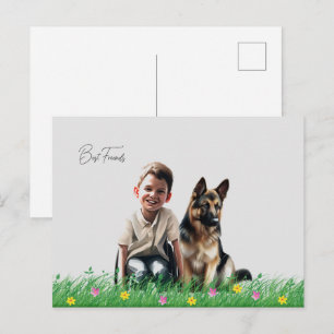 Deense herder en jongen  briefkaart