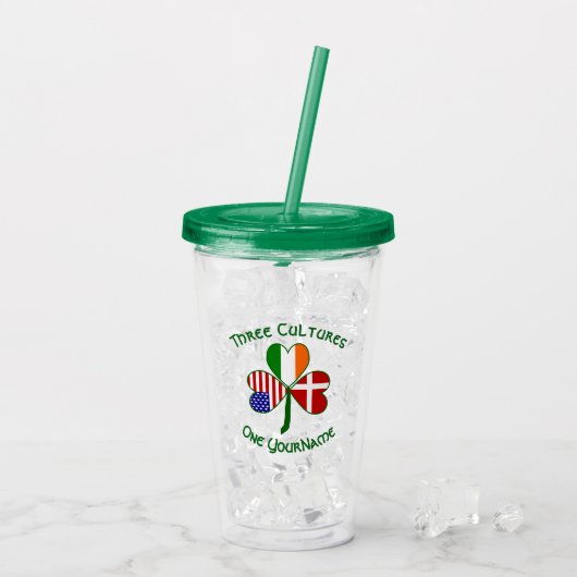 Deense Ierse vlaggen Shamrock - gepersonaliseerd Acryl Drinkbeker (Achterkant ijs)
