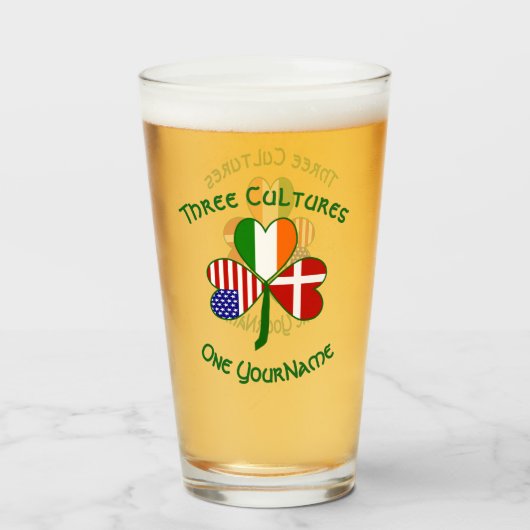 Deense Ierse vlaggen Shamrock - gepersonaliseerd Glas (Voorkant gevuld)