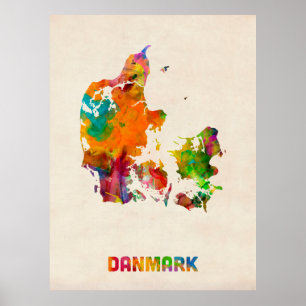 Deense kaart met Waterverf Poster