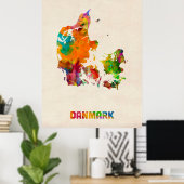 Deense kaart met Waterverf Poster (Thuiskantoor)