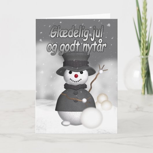 Deense kerstkaart met moderne stijlvolle sneeuwpop feestdagen kaart (Voorkant)