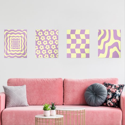 deense pastel Abstract geel Paarse Muurkunst Sets (Woonkamer)