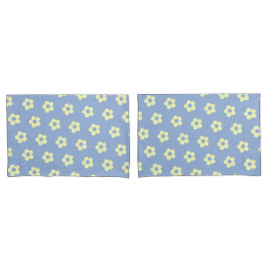 Deense pastel blauw geel schattig madeliefje patro kussensloop