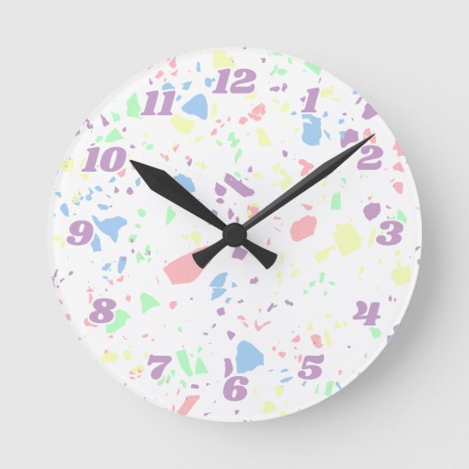 Deense pastel regenboog wit terrazzo genummerd ronde klok (Voorkant)