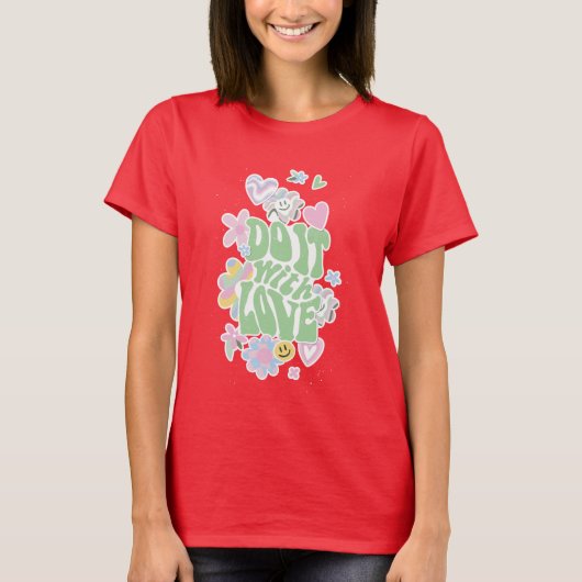 DEENSE PASTEL RETRO DOE HET MET LIEFDE T-SHIRT (Voorkant)